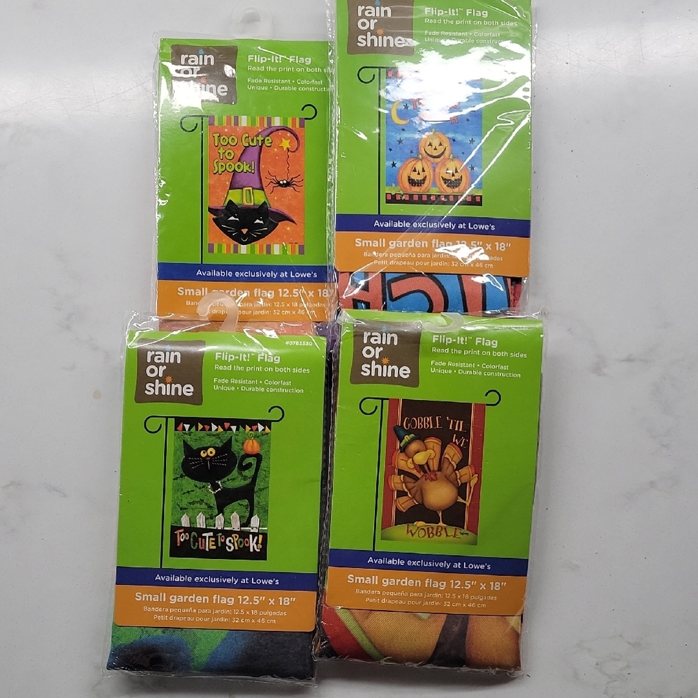 Halloween and Thanksgiving Garden Flags Set of 4, New
